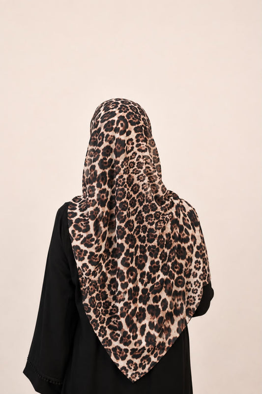 Luxe Leopard Print Chiffon Hijab – Ivory