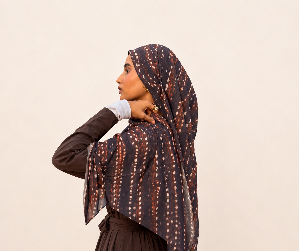 Luxe Dotted Trails Chiffon Hijab - cocoa