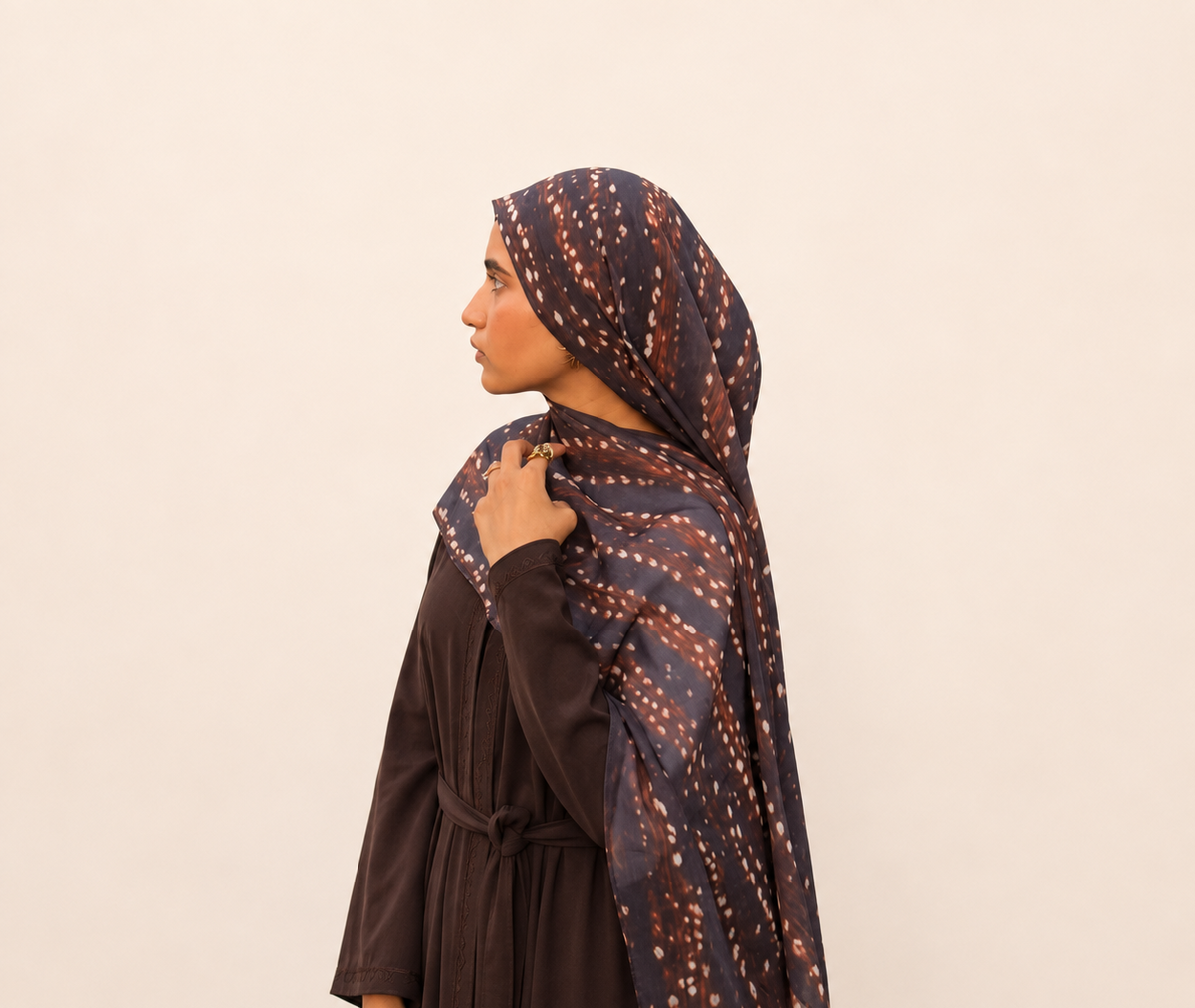 Luxe Dotted Trails Chiffon Hijab - cocoa