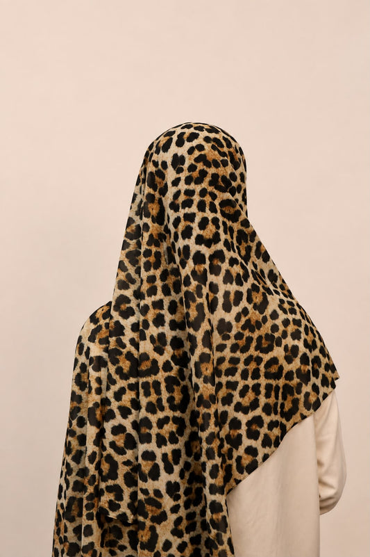 Luxe Leopard Chiffon Hijab – Beige