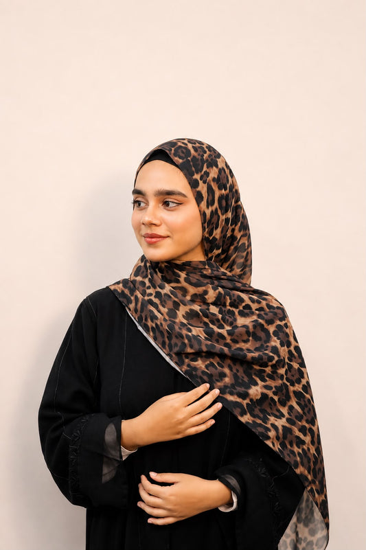 Luxe Leopard Print Chiffon Hijab – Caramel