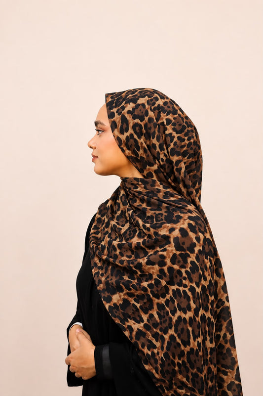Luxe Leopard Print Chiffon Hijab – Caramel