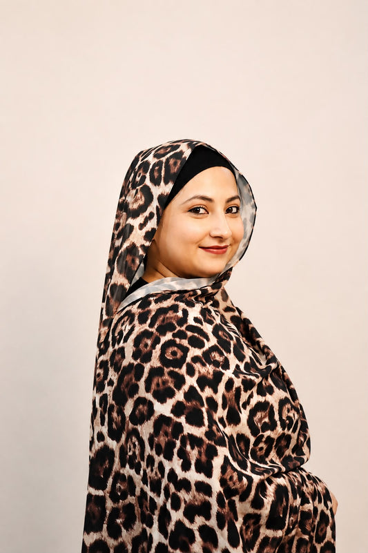 Luxe Leopard Print Chiffon Hijab – Ivory