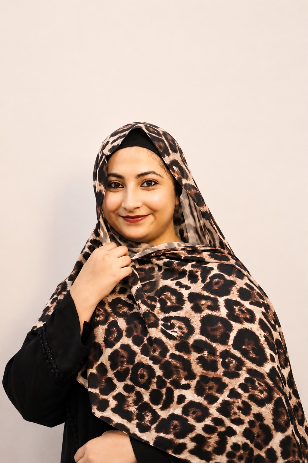 Luxe Leopard Print Chiffon Hijab – Ivory
